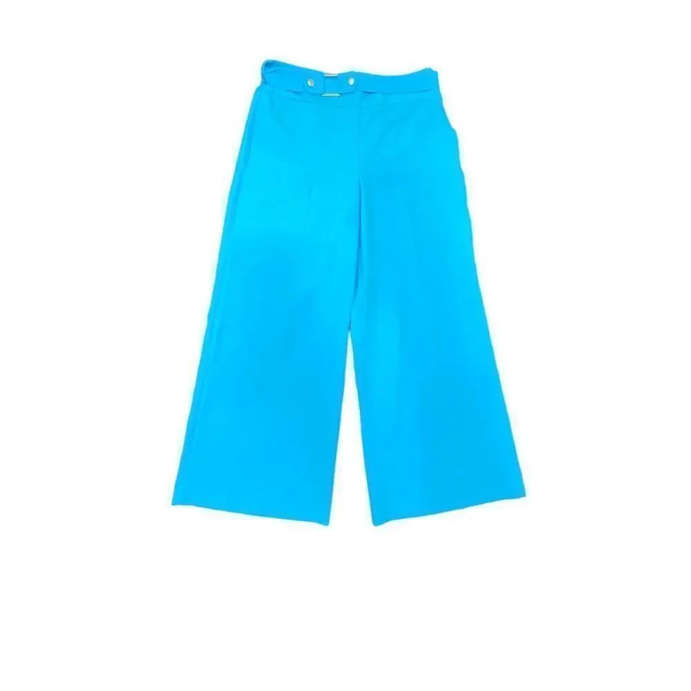 New York & Co Wide Leg High Rise Formal Dress Pants Blue Belted Petite Size 16P